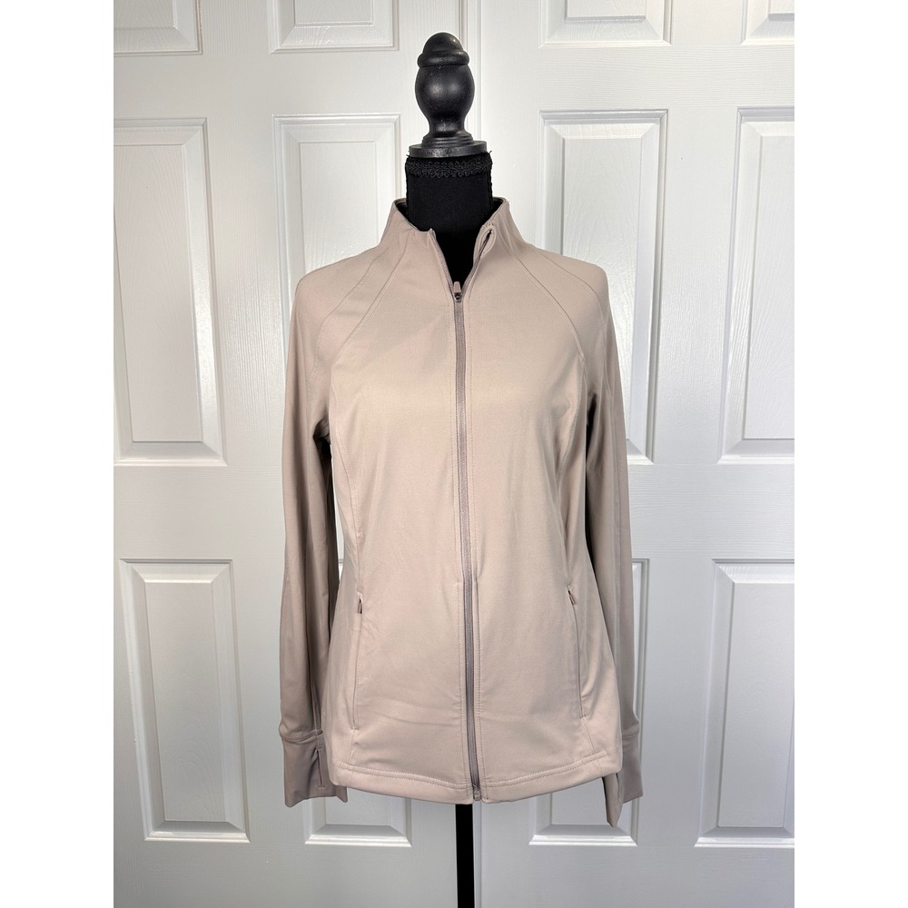 Avia Womens Grey Mauve Full Zip Performance Jacket Mock Neck Thumbholes Size M